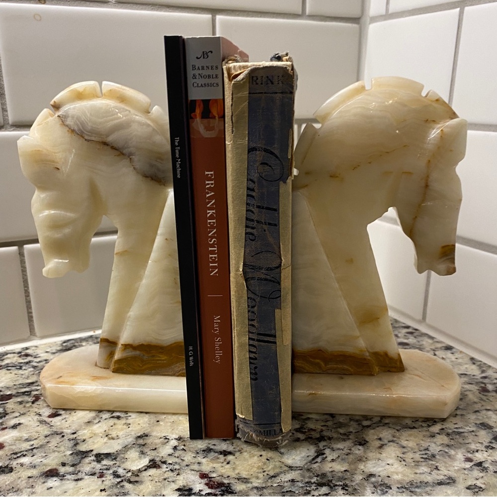 Vintage trojan horse bookends.  Marble.  Great pattern in marble.